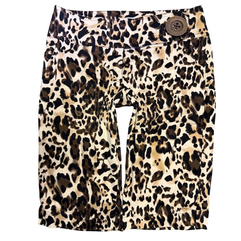 Cache Bermuda Shorts Women 2 Brown Leopard Print Good Animal Print Button Rise